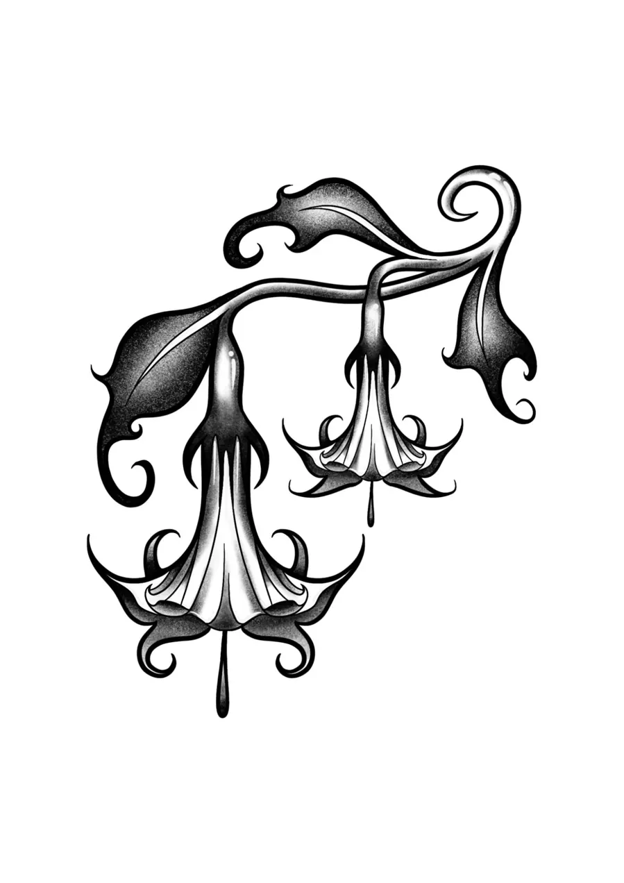 Diseño de Halloween de PinkShark Tattoo: una flor colgante con hojas