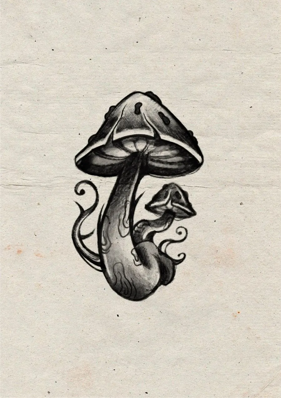Diseño de Halloween de PinkShark Tattoo: una seta con enredaderas y zarcillos